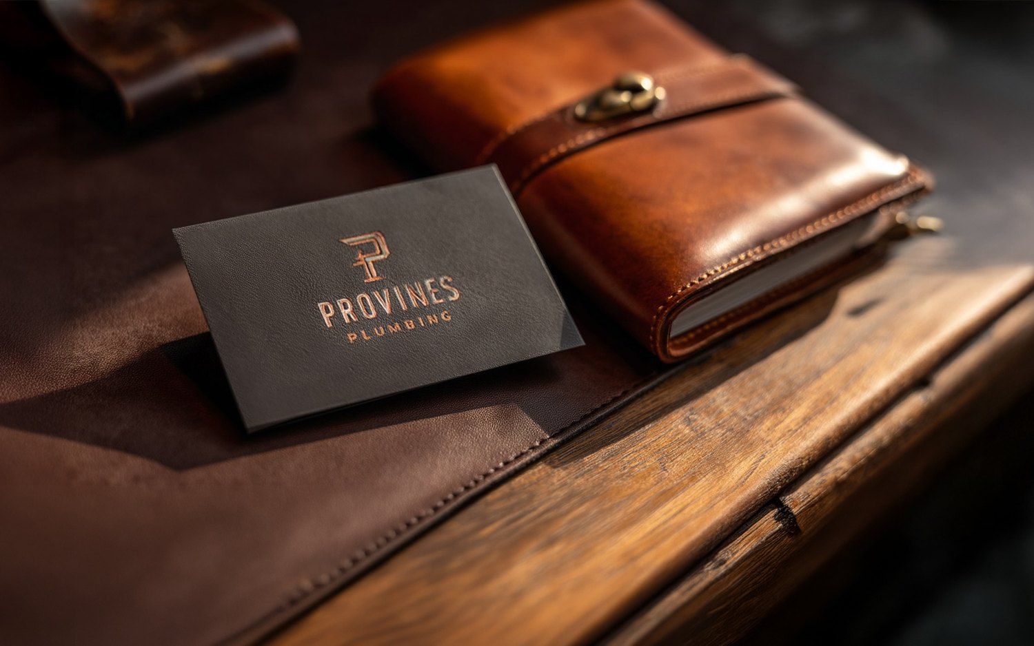 Provines Plumbing copper foil-stamped business card
